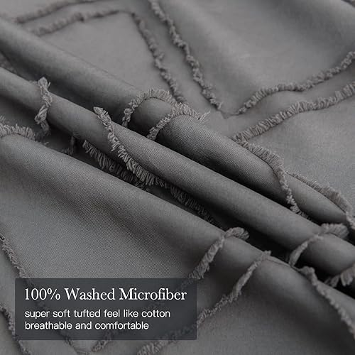 Miniatura 3 de WARMDERN Juego de funda de edredón copetuda tamaño individual juego de funda de edredón bohemio blanco con textura geométrica funda de edredón de