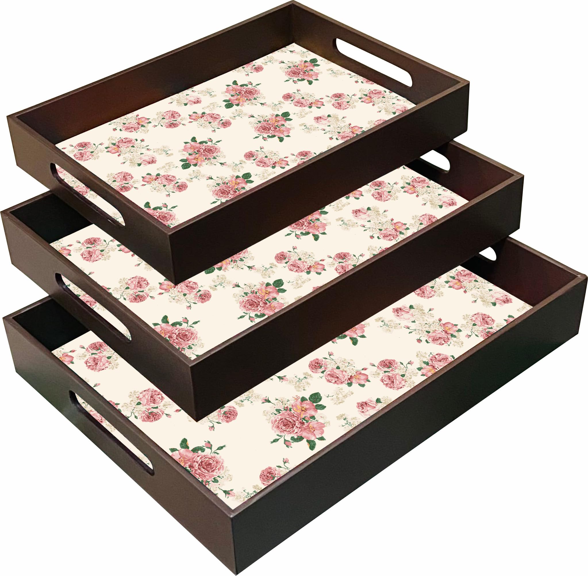 Embell Wooden Set of 3 Serving Trays with Handle I Kitchen Bedroom Personal Tiered Tray Set I Decorative Rectangular Tea Breakfast Platter I Bathroom Décor I Brown-DP (B0974H1LXM) Amazon Price History, Amazon Price Tracker