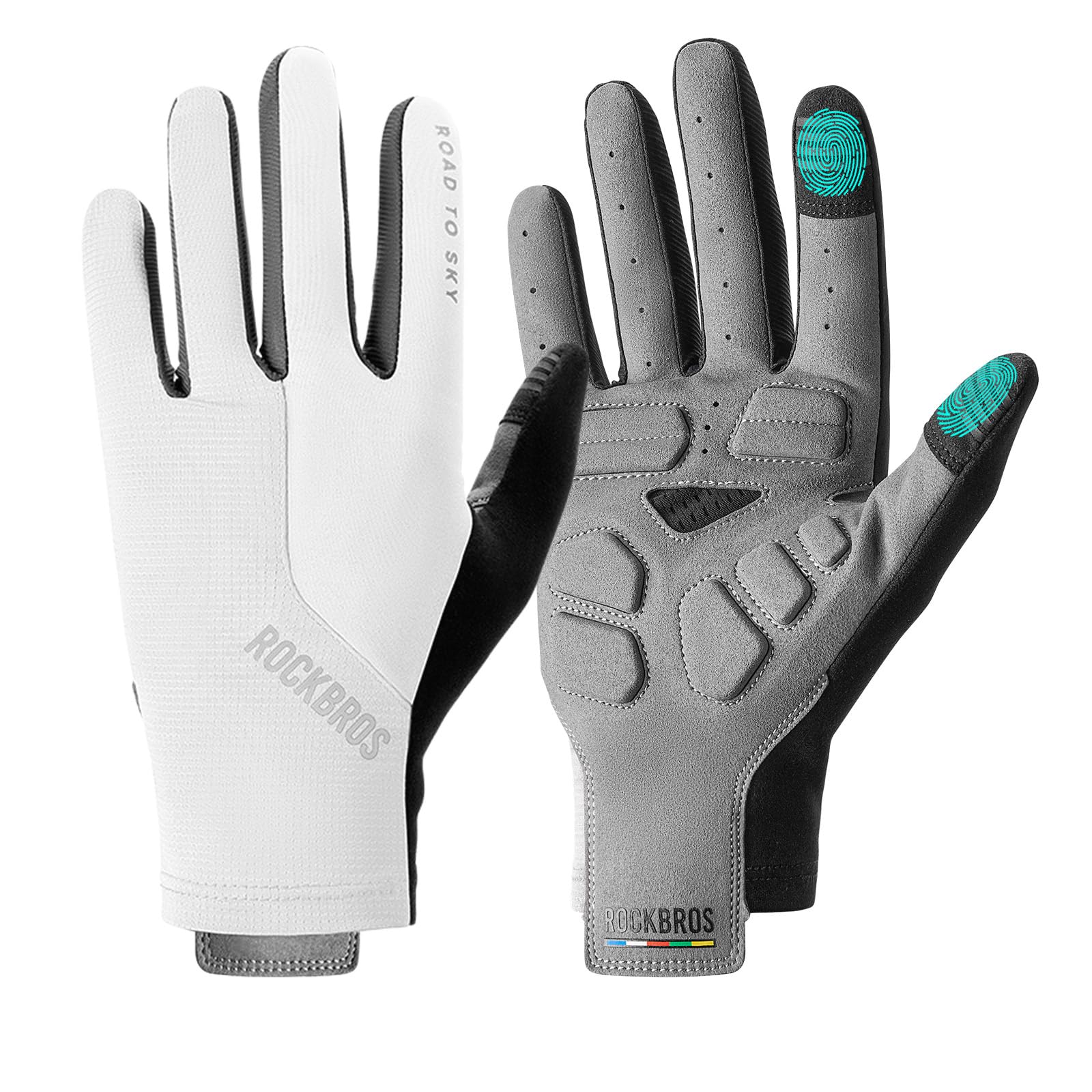 ROCKBROS Road to Sky Guantes de Ciclismo Pantalla táctil Deportivo con Dedo Completo Transpirable para Hombres Mujeres MTB Bicicleta de Carretera Deporte