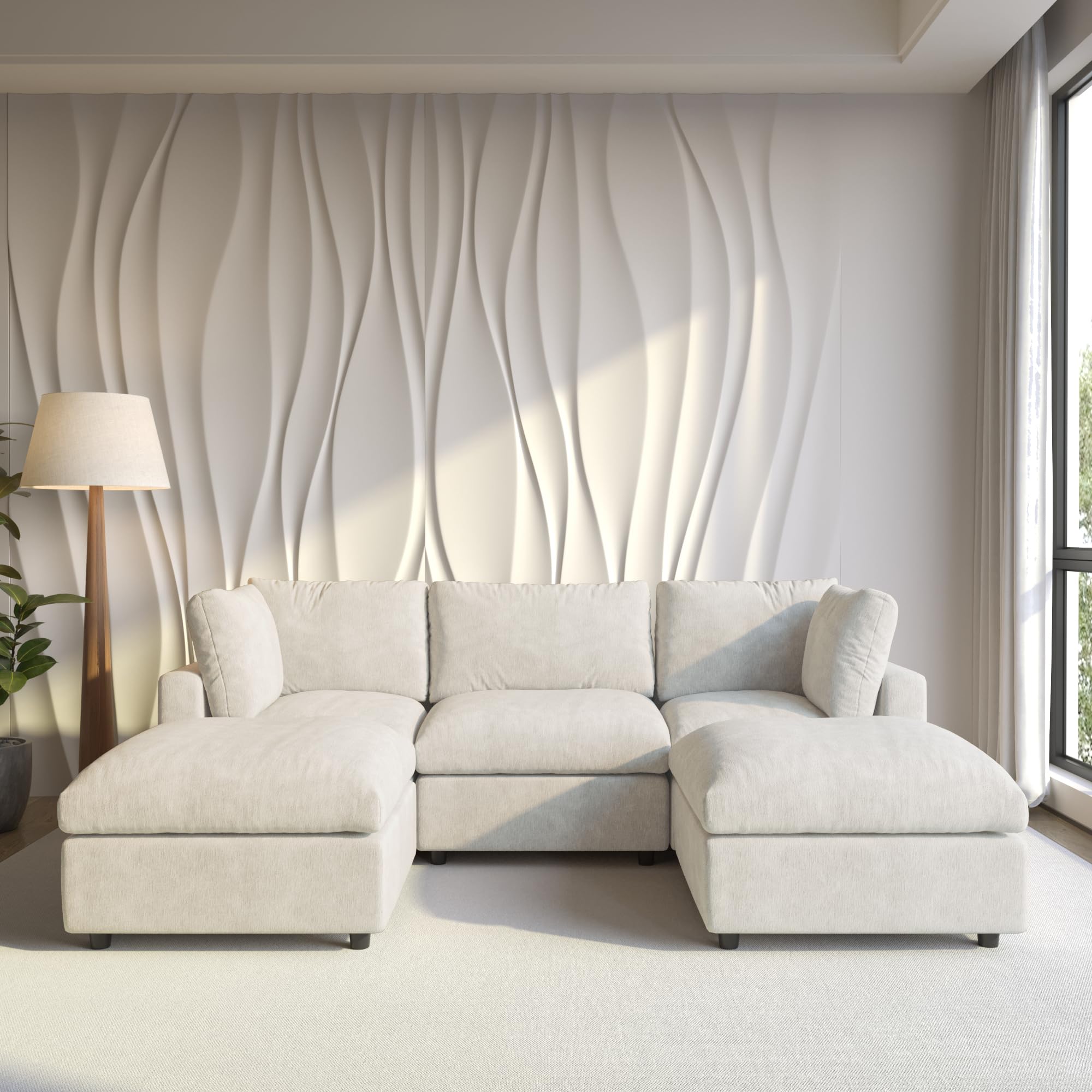 Cloud Couch Modular Sectional Sofa,100.5" U Shaped Couch, Oversized Convertible Wide Seater,3 Seater with 2 Ottomans for Living Room Set, Covers