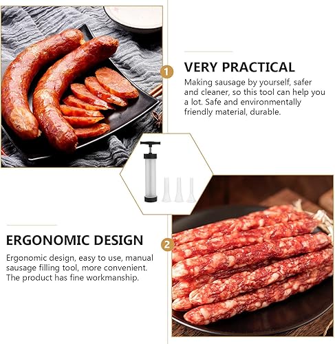 Miniatura 5 de Hemoton Máquina de llenado de salchichas manual para hacer salchichas, kit de relleno de carne, herramientas de llenado de prensa de salchichas para