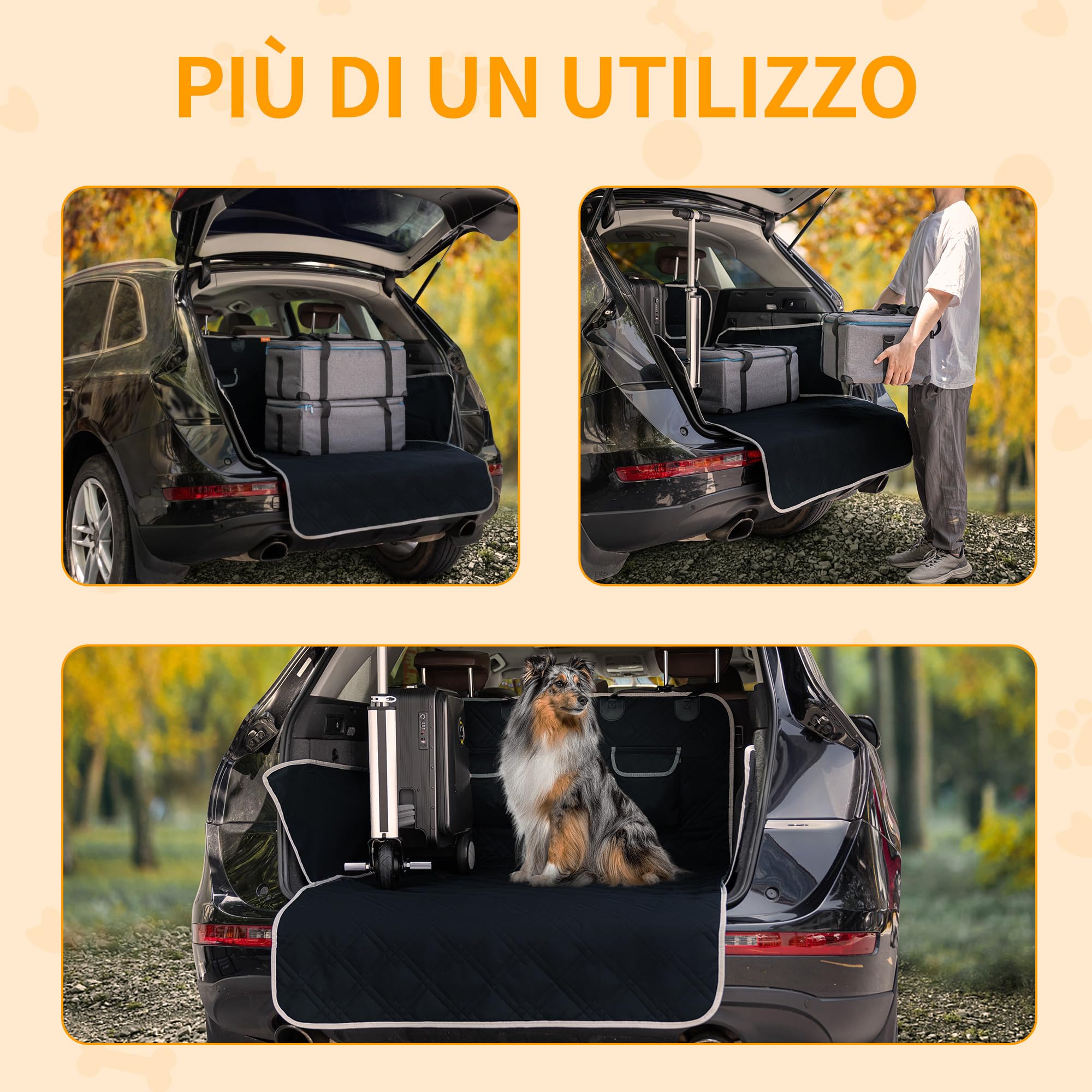 Toozey Telo Auto per Cani Bagagliaio, 185 * 103 Universale Robusto Coprisedile Auto Coperta per Cani con Laterale&Paraurti Protezione, Antistrappo/Impermeabile/Antimacchia/Antiscivolo, Nero - XL