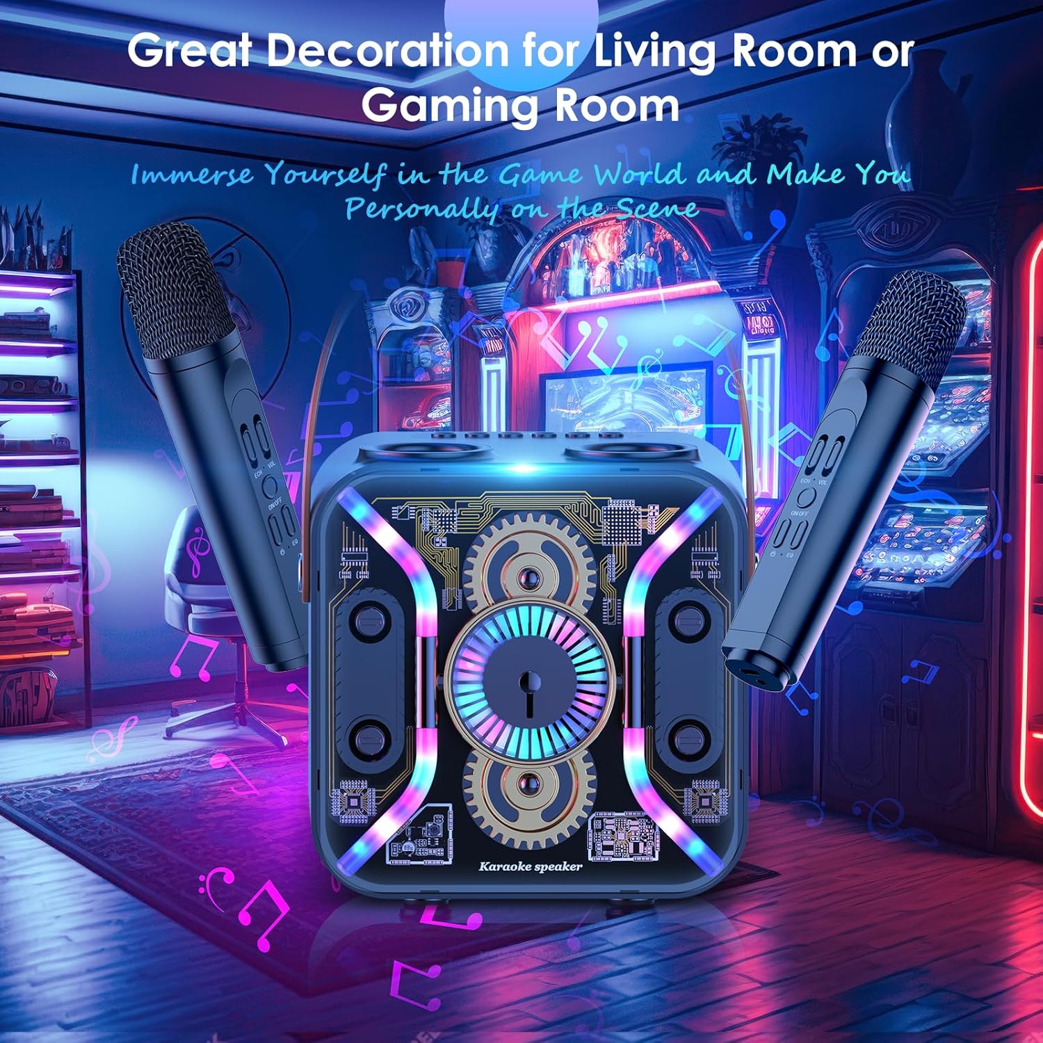 Karaoke Machine for Adults with Two Karaoke Microphone Wireless, PA System Bluetooth Speaker with Microphone Supports Bass Treble, TF Card, USB, AUX, Karaoke Machine for TV, Party, Birthday (Blue) - Image 5