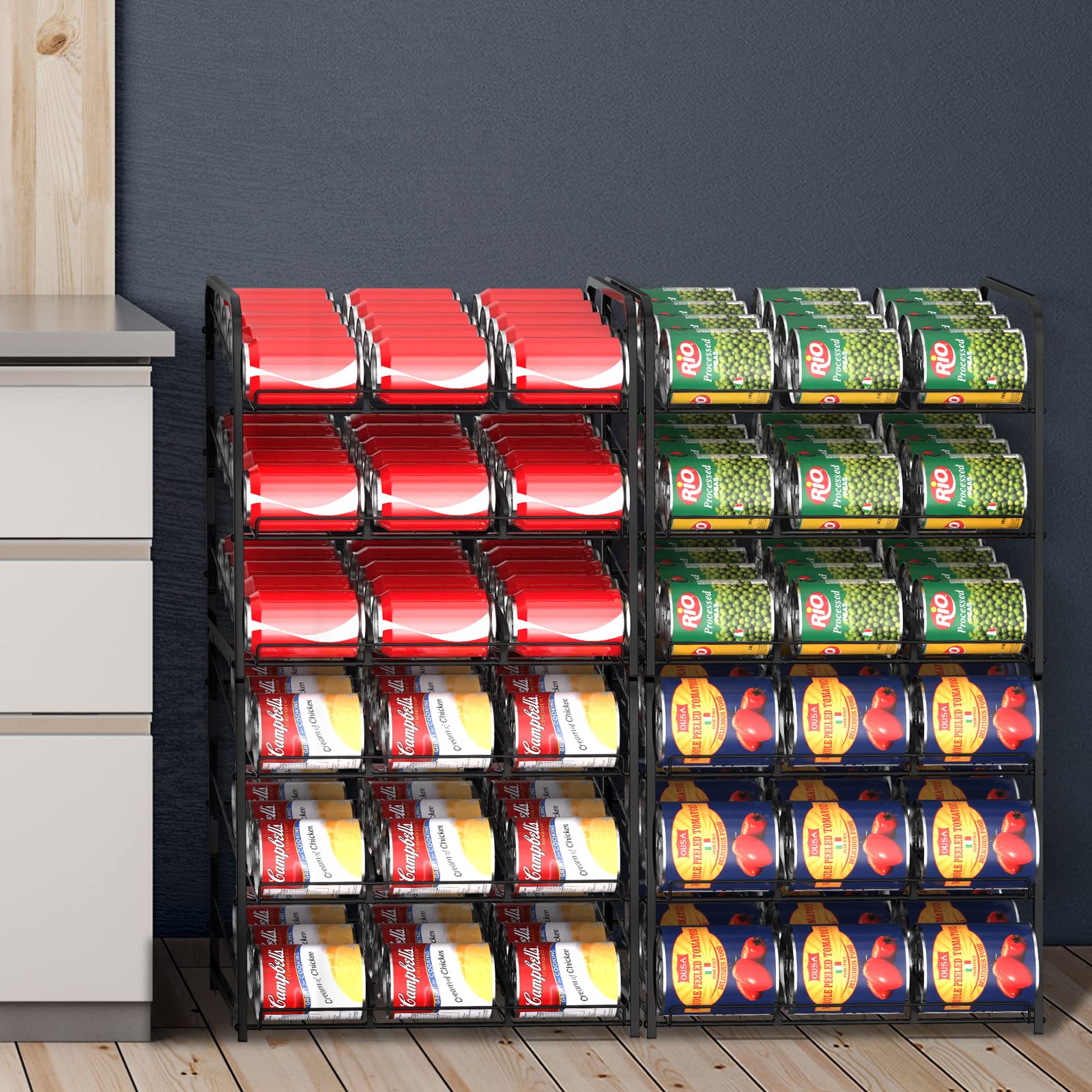 2er-Set Dose Organizer für Pantry 3 Etagen stapelbarer Dosenspender Dose Rack Organizer halten bis zu 72 Dosen für Getränke Dosen Bier Küche Lagerung Küchenschrank für Lebensmittelaufbewahrung Schwarz