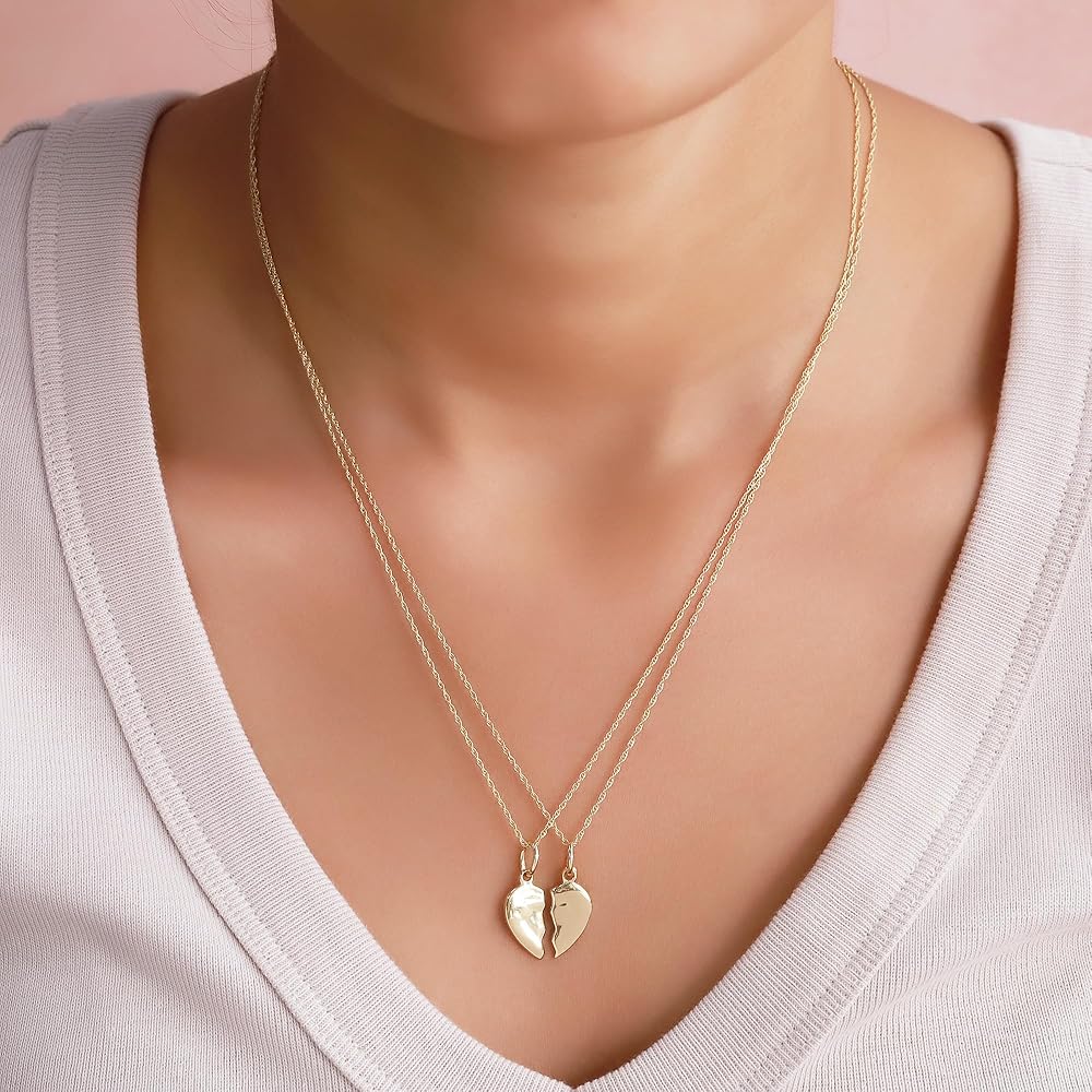 Amazon | 分割Plain Broken半分ハートペンダントネックレス14 K