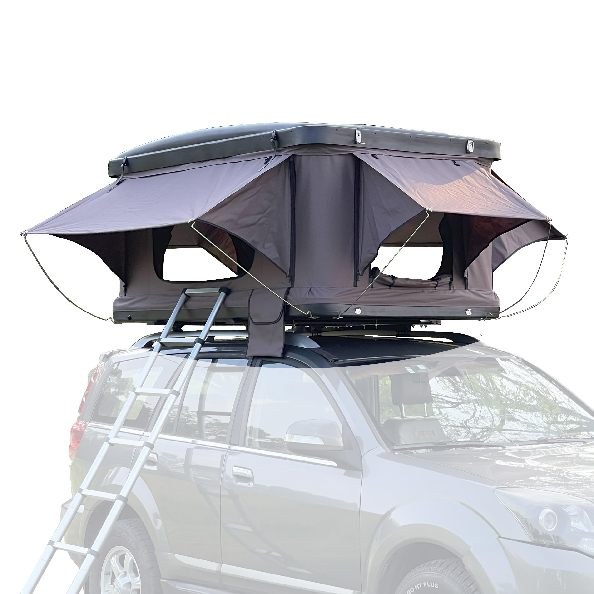 Hard Top Large Door High Density Mattress Rooftop Tent for All Season with Rainfly and Shoes Bag