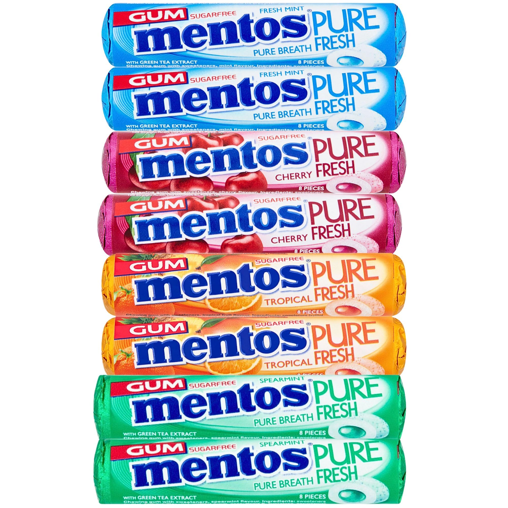 Ment0s Pure Fresh Bundle Consisting Spearmint, Cherry, Tropical and Fresh Mint (8 Mixed Pack)