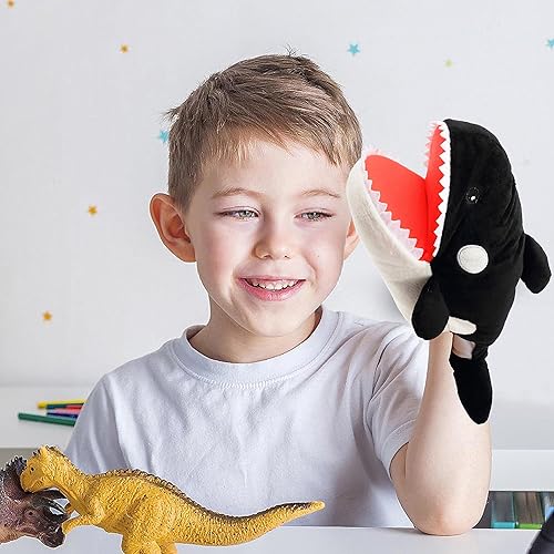 Miniatura 6 de Cuteoy Marioneta de mano de ballena de peluche, juguete de peluche con boca abierta y movible, juego de rol creativo, narración de historias,