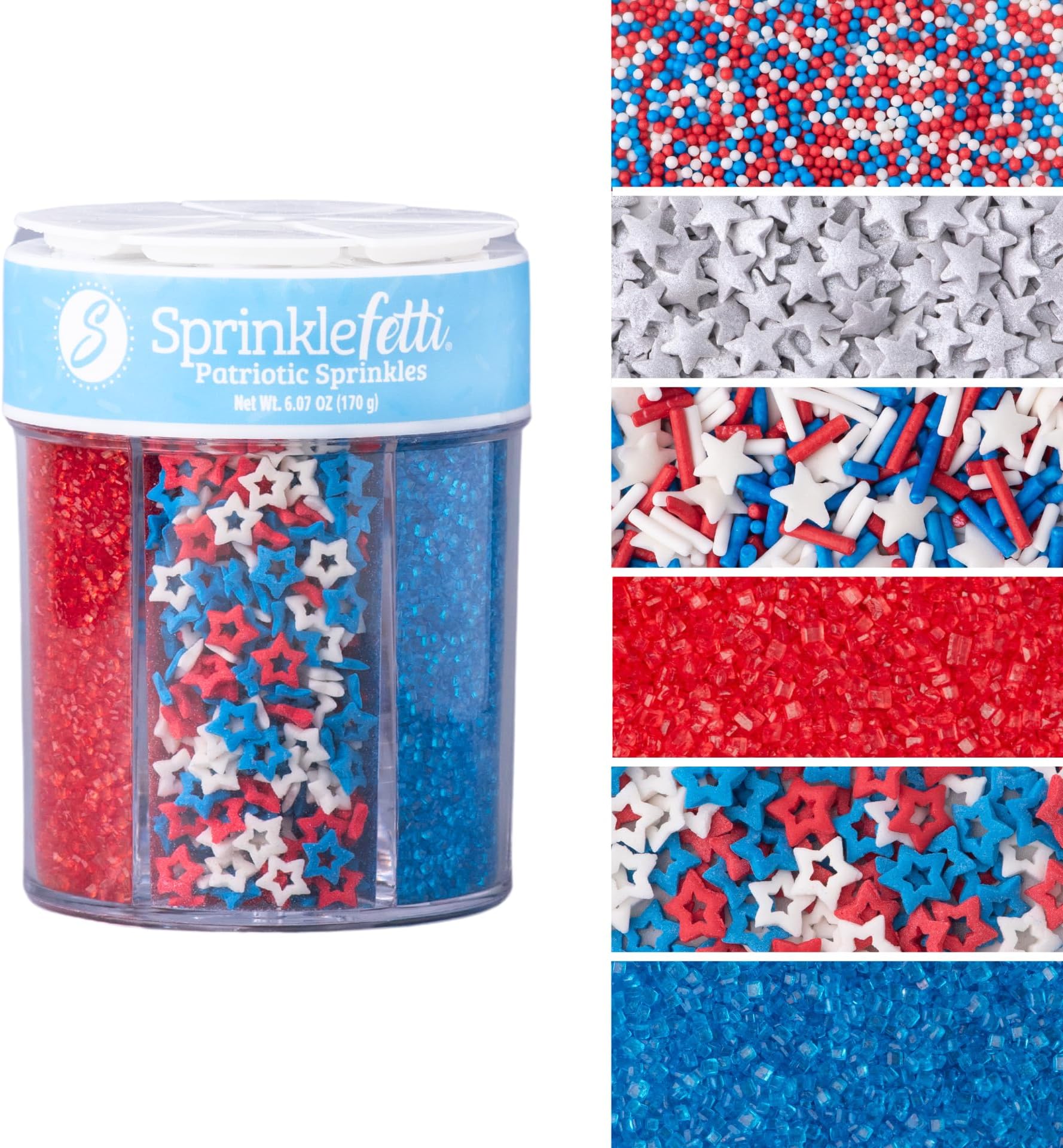 Amazon.com: Sweets Indeed Sprinkles, Patriotic Sprinkle Mix, 6 cell ...