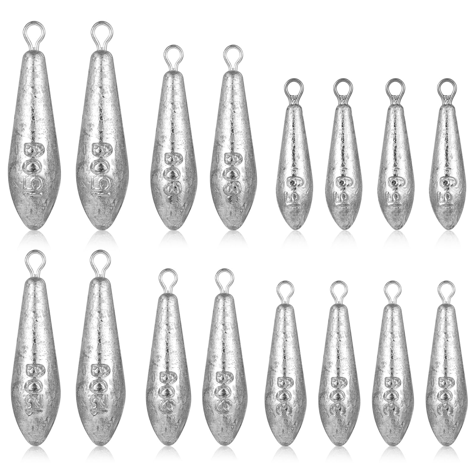 Angelgewichte, Sinker, 16 Stück, Bank-Angelblei, Gewichte-Set für Salzwasser, Süßwasser, Surfen, Barsch, Fischwerfen, Fischausrüstung, 14,2 g, 28,3 g, 56,7 g, 79,4 g, 119,1 g, 147,4 g
