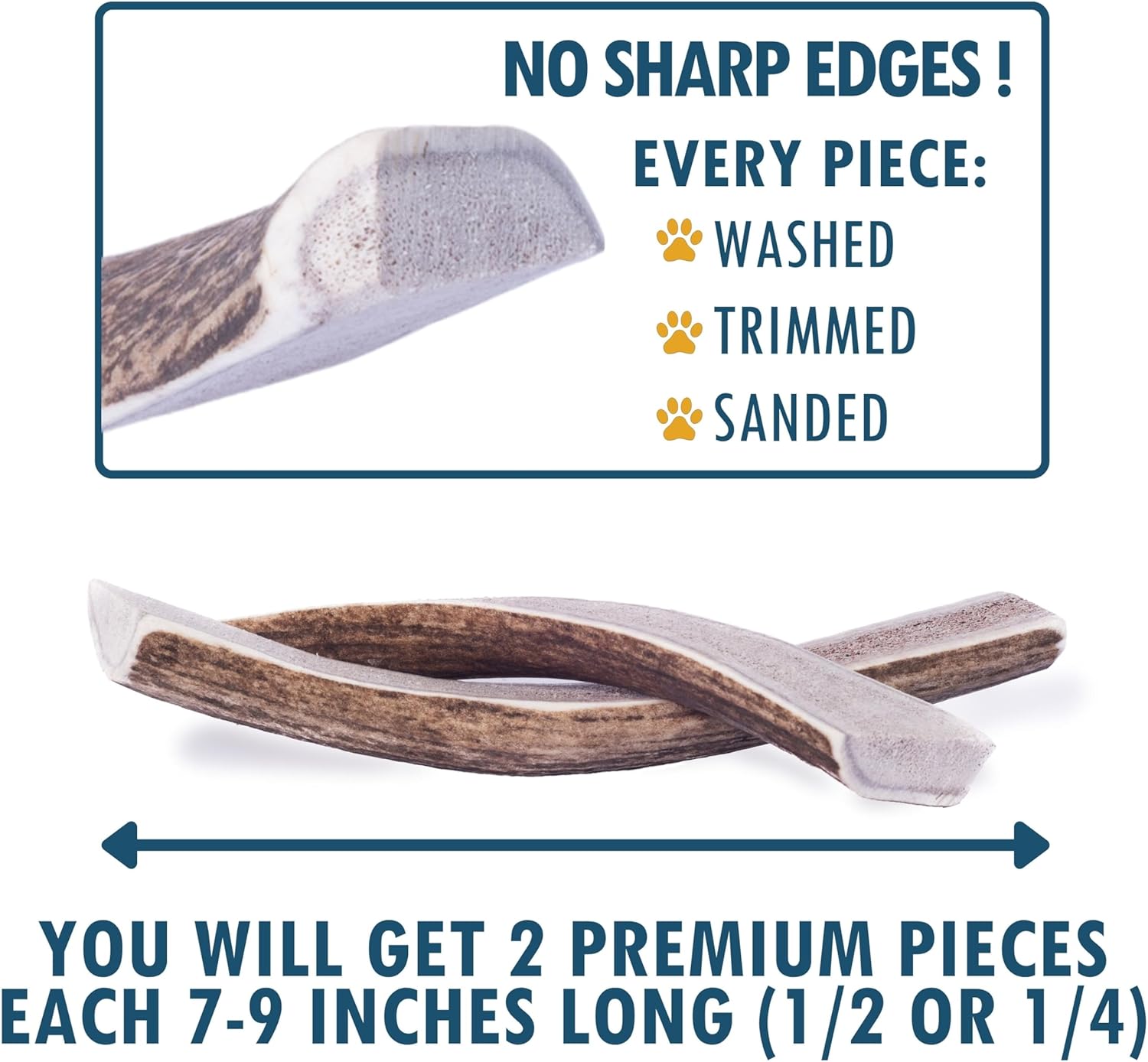 Wildeers Split Elk Antlers for Dogs Large, 2-Pack, Made in USA, Grade A Antler Dog Chew Bones for Medium and Large Breeds, 7+ inch Long, Naturally Shed, Healthy Treat