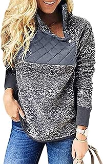 Sidefeel Women Button Neck Fleece Pullover Coat Asymmetrical Sweatshirts Outwear - coolthings.us