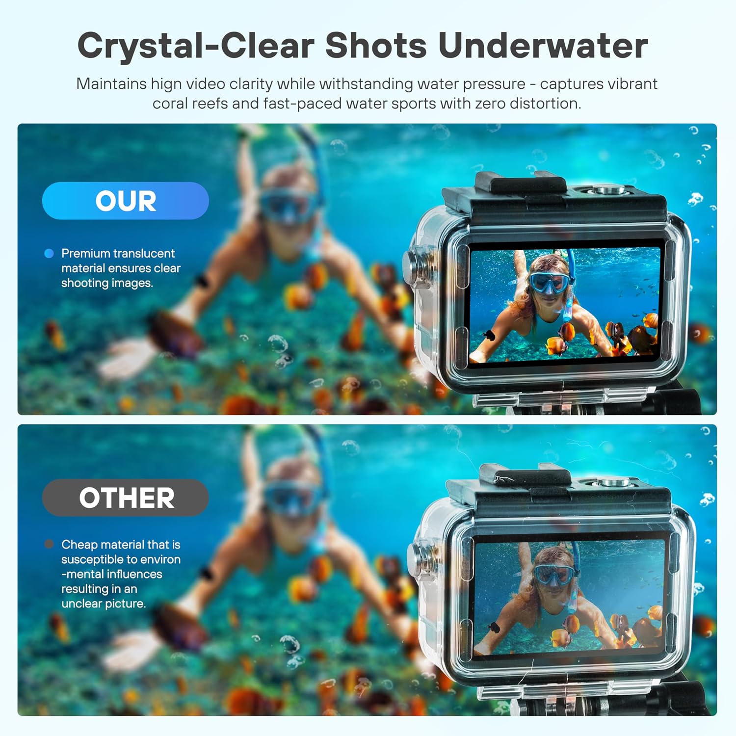 50M/164FT Waterproof Case for DJI Action 5 Pro Action 4/3, Underwater Photography Housings Anti-Fog Dive Accessories