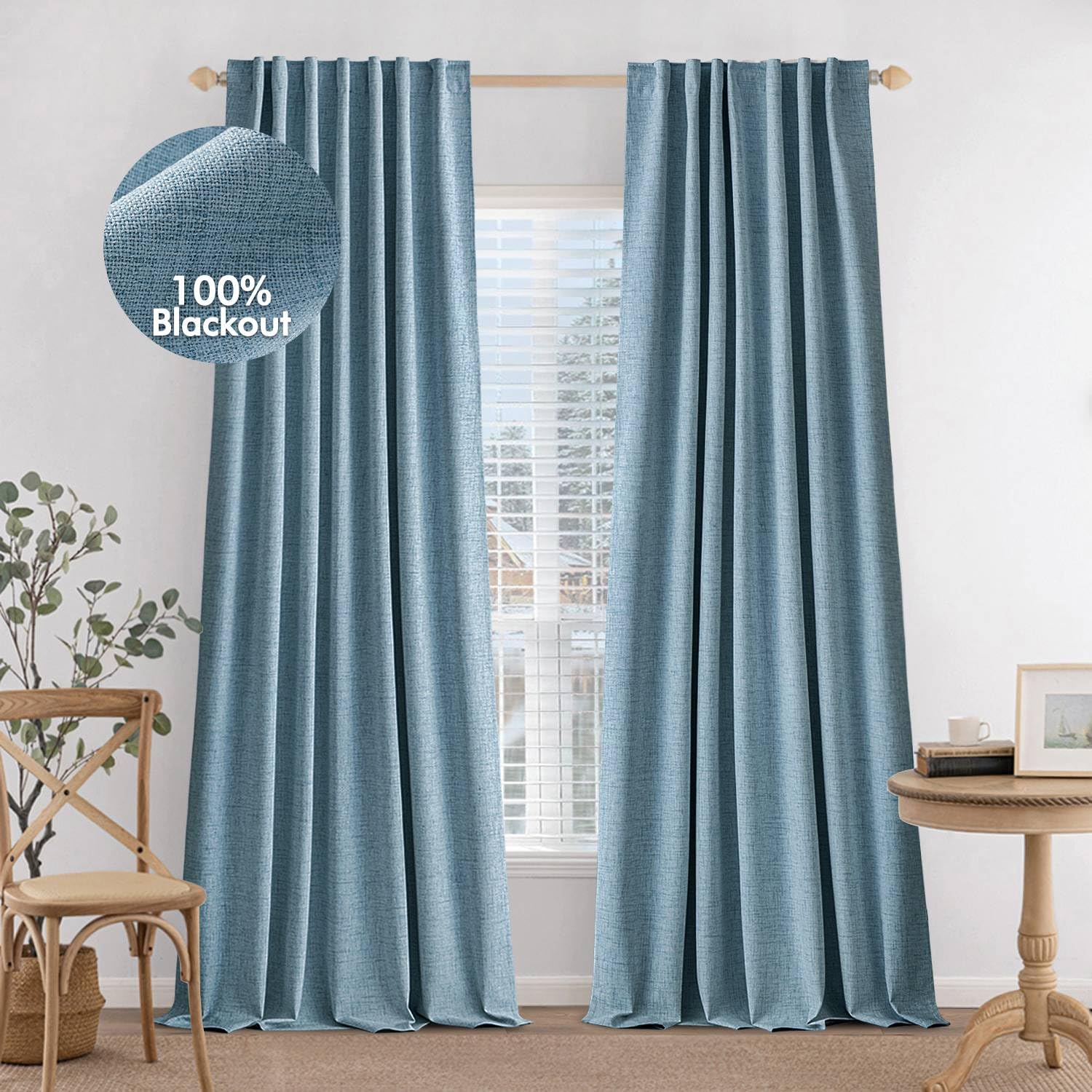 MIULEE 100% Blackout Curtains 84 inches Long Linen Curtains & Drapes for Bedroom Back Tab Living Room Darkening Full Black Out Window Curtain Panels