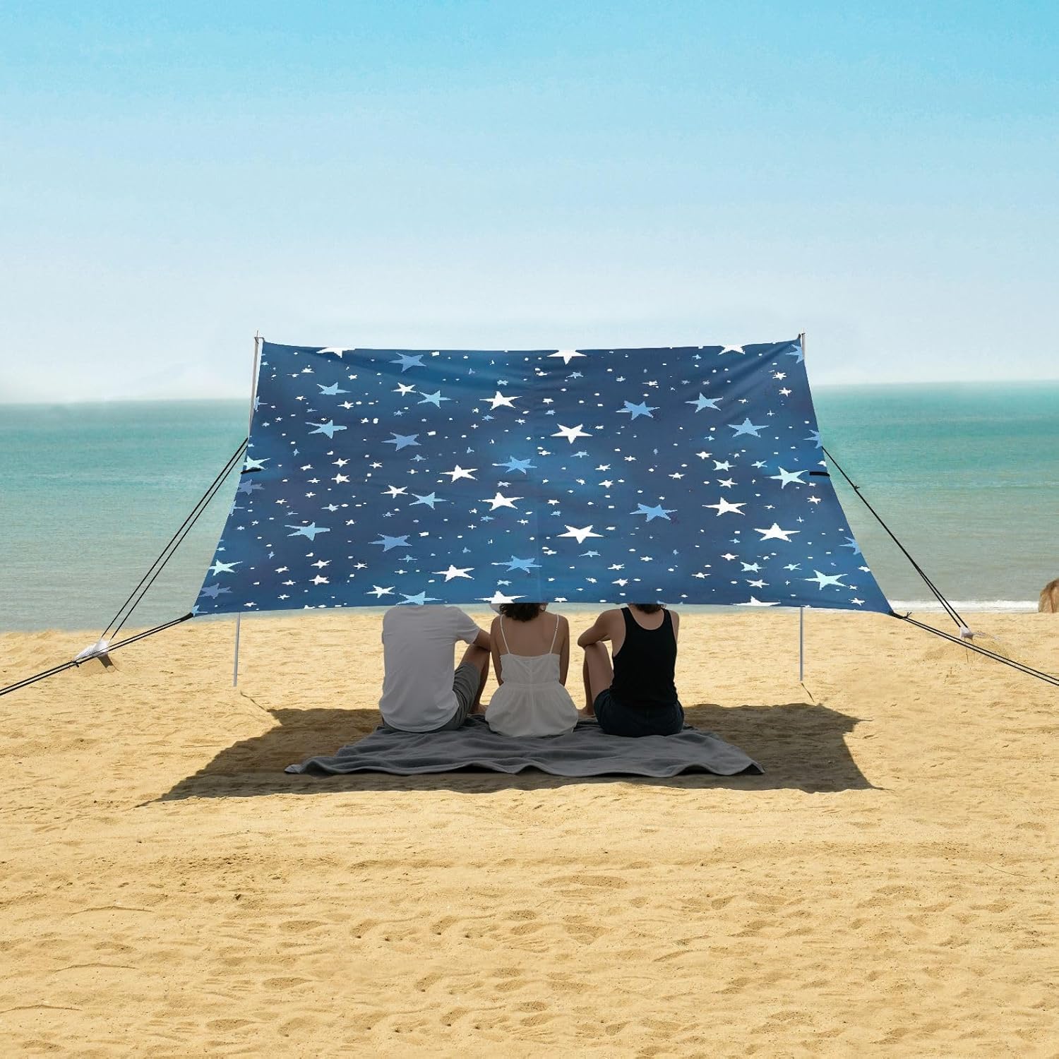 ALAZA Blue Stars Beach Tent Sun Shelter UPF50+ Protection Beach Shade Canopy w/ 4 Sandbags for Outdoor Camping, Fishing, Backyard Fun, Picnic, 10x9 ft