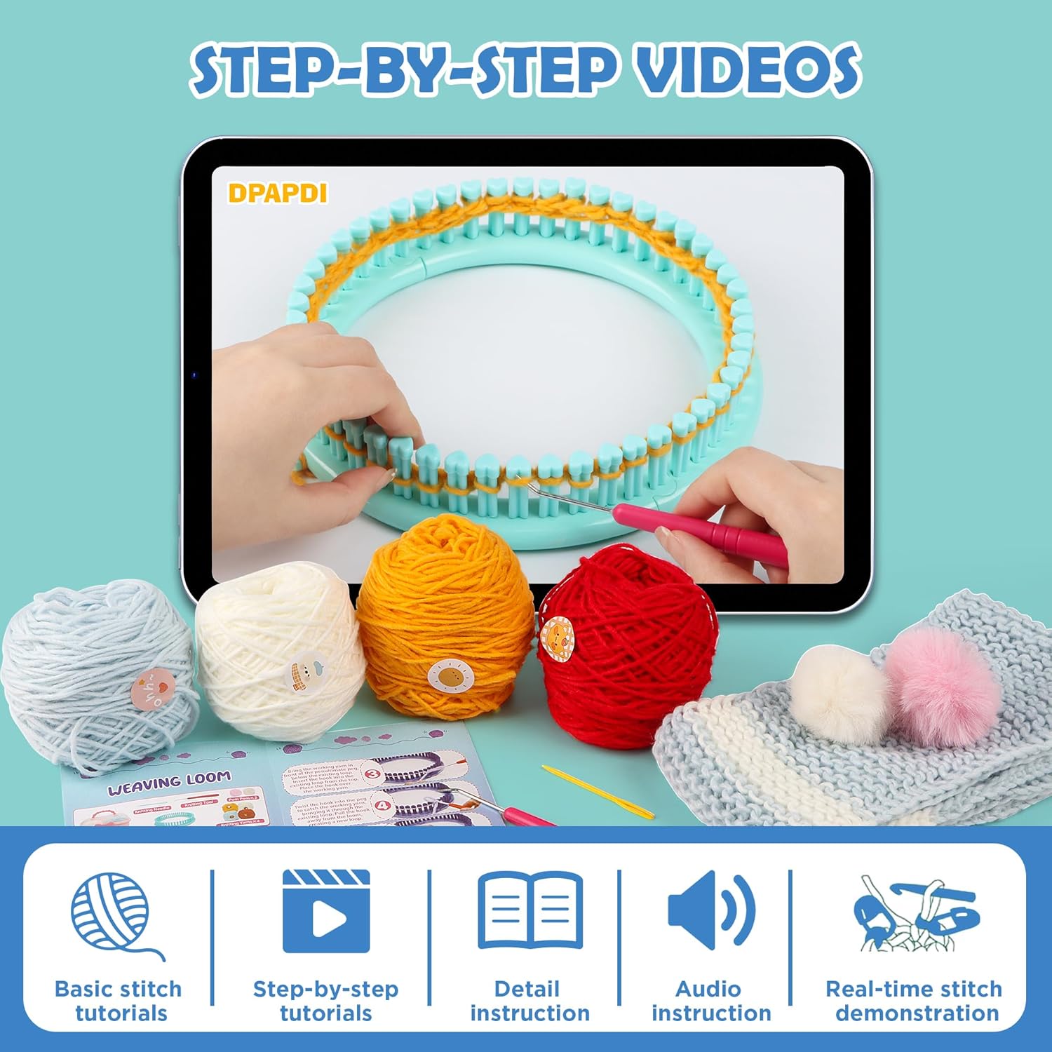 DPAPDI Knitting Loom Kit for Beginners, Creative Craft Toy for Girls Ages 7 8 9 10 11 12 with Storage Boxes Yarns Knitting Tools, Fantastic DIY Gifts Knit Hat Scarf - Image 3