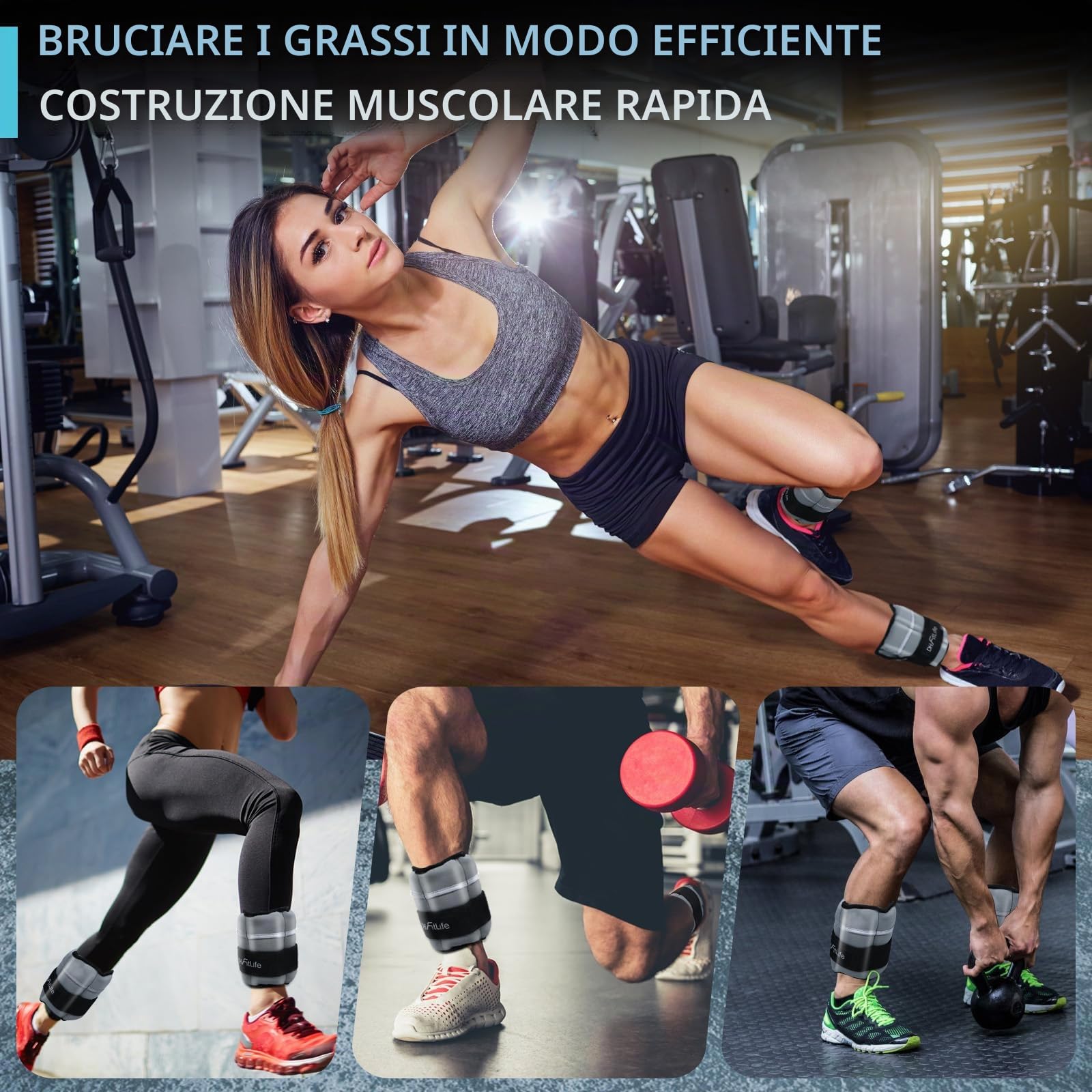 DH FitLife Set di 2 cavigliere con pesi regolabili per gambe | 2 varianti 2 x 2,5 kg e 2 x 4,5 kg | pesi alla caviglia per allenamento della forza