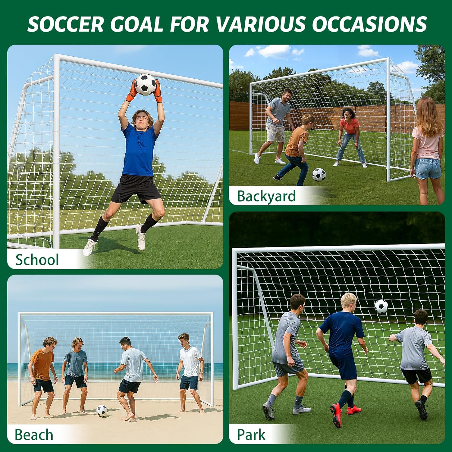 NAIZEA Soccer Goals - 24x8/21x7/18x7/12x6/16x7/10x6/8x6/6x4FT Soccer Goals for Backyard - Metal Soccer Goal for Youth Adult - Multiple Sizes Colors- Perfect for Games Indoor Outdoor
