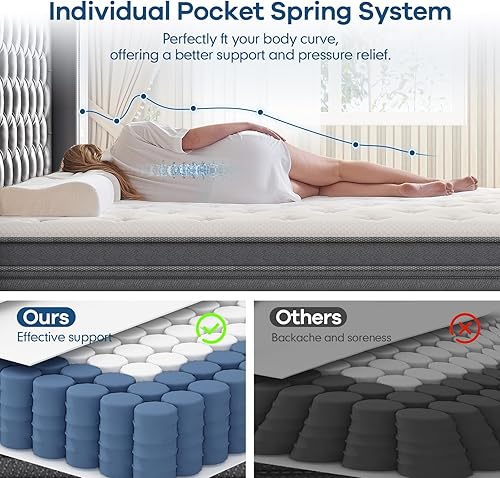 Miniatura 3 de Colchón King de 12 pulgadas, colchón de espuma viscoelástica mixta, resorte embolsado independiente, aislamiento deportivo, sueño profundo