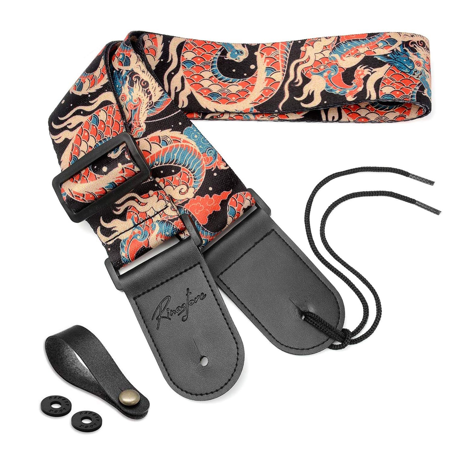 Rinastore Unisex Azure Dragon Guitar Strap, Soft Shoulder Strap For Acoustic, Electric And Bass Guitars,