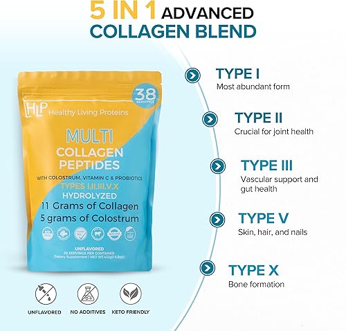 Miniatura 7 de Suplemento de colágeno HLP para una mejor absorción y apoyo inmunológico, polvo de péptidos de colágeno múltiple con calostro, mejora la fuerza, el