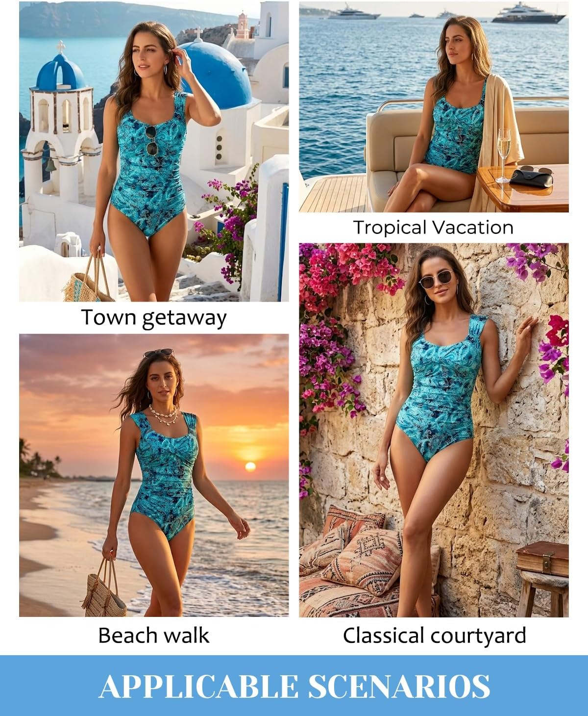 Daci Women's One Piece Swimsuits - Tummy Control Ruched Bathing Suits Wide Straps Modest Full Coverage Swimwear