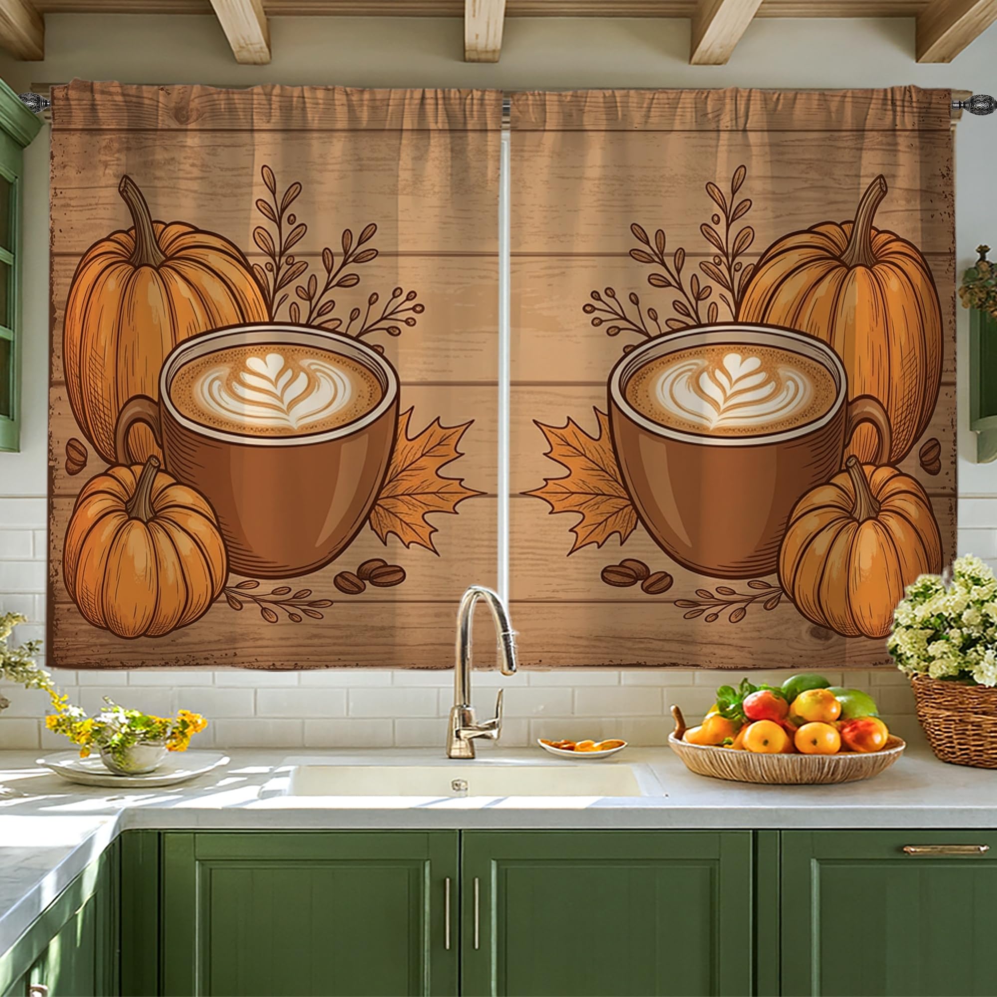 Rideau de cuisine orange automnal parfait pour illuminer le coin évier