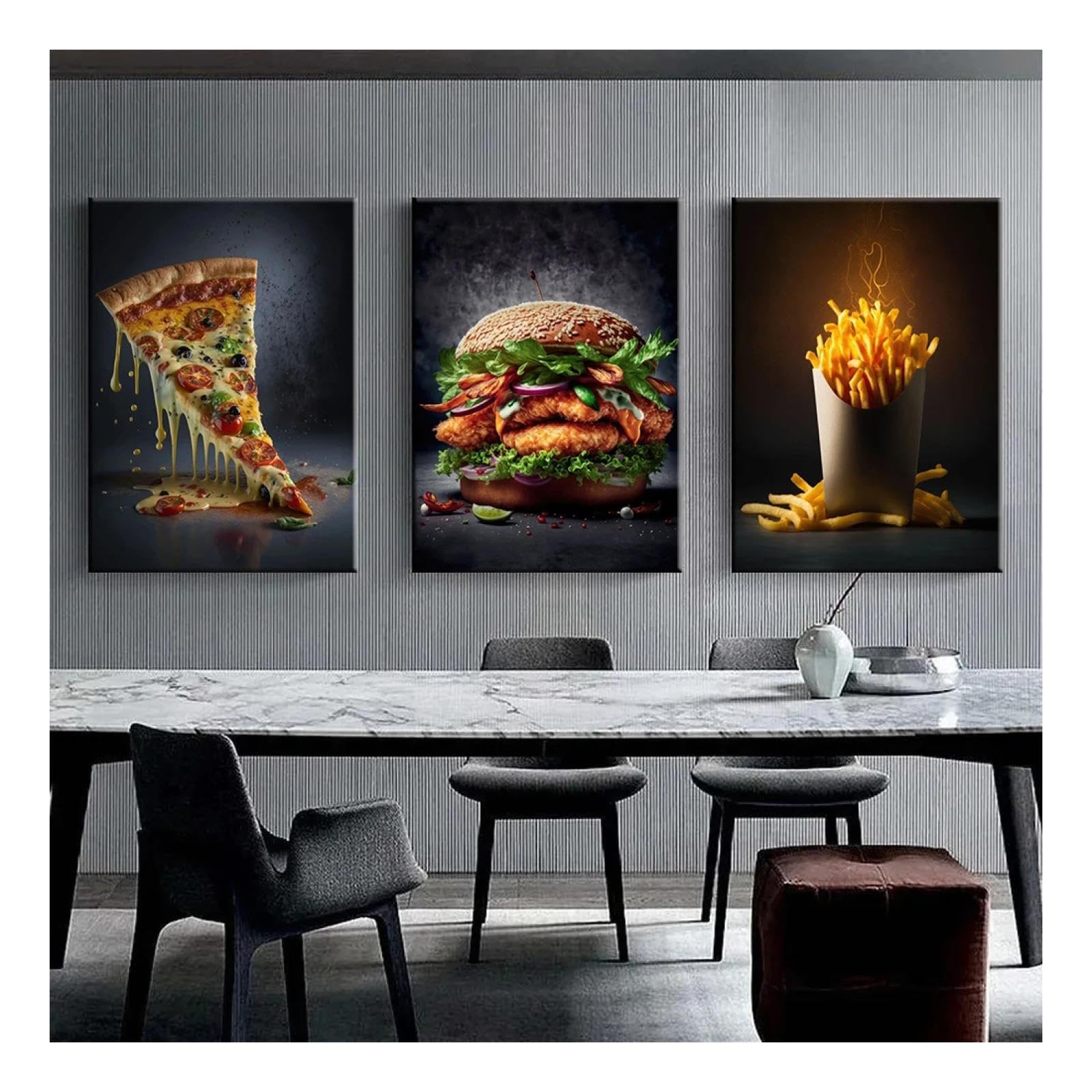 Impression sur toile pizza hamburger triptyque 30x50cm décoration cuisine - 8