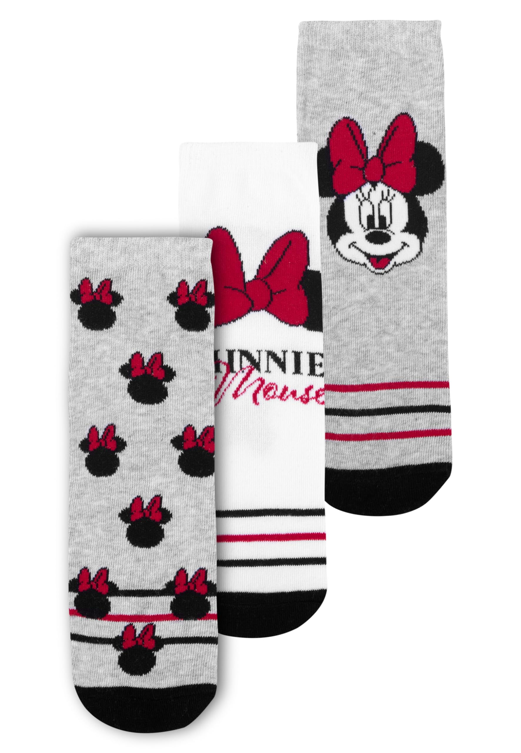 Disney Minnie Mouse Socks for Women - Trainers Women Stockings Grey/White (Pack of 3), grey / white, 39-42
