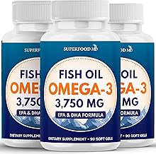 Triple Strength Omega 3 Fish Oil 3750 mg - EPA & DHA - Over 3000mg Omega-3 Fatty Acids - 1350mg EPA + 900mg DHA - Best Essential Fatty Acids, Burpless Fish Oil - 270 Count