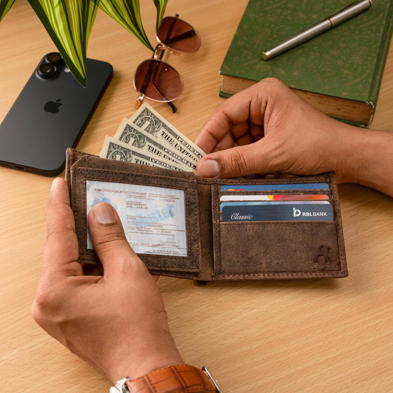 ALIKA Genuine Hunter Leather Wallet for Men | RFID Blocking | Soft and Stylish Bifold Wallet with 8 Credit Card holder, 2 ID slots and 2 Cash Pockets | Chocolate - Image 5