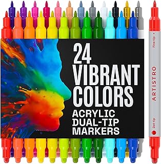 ARTISTRO 24 Acrylic Paint Markers for Rock, Fabric, Wood, Glass, Craft, Decoration - Dual-Tip Paint Pens - Stocking Stuffers, Christmas Gift Idea for Teens, Grandkids, Kids - Art Supplies