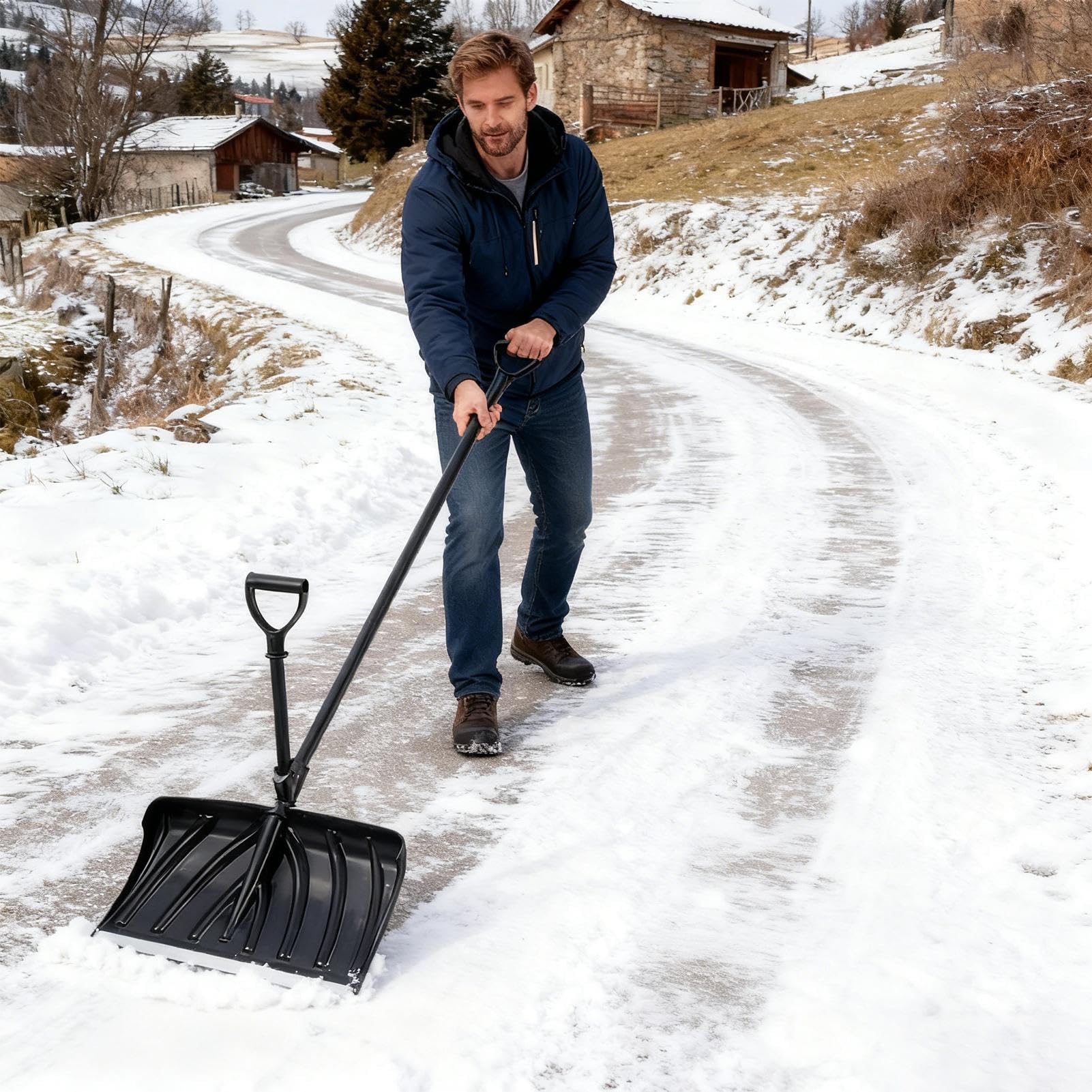 Narzędzie odporne na śnieg łopata z uchwytem wspomagającym | Ergonomiczny sprzęt do odśnieżania chodnika na zewnątrz samochód kemping dom garaż ogród zima