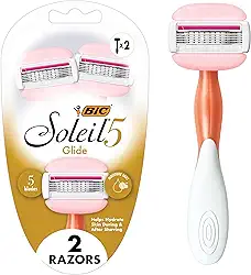 BIC Lâmina de barbear descartável feminina Soleil Glide com 5 lâminas com tira de umidade de manteiga de karité para um deslizamento suave, conjunto de 2 peças de lâminas
