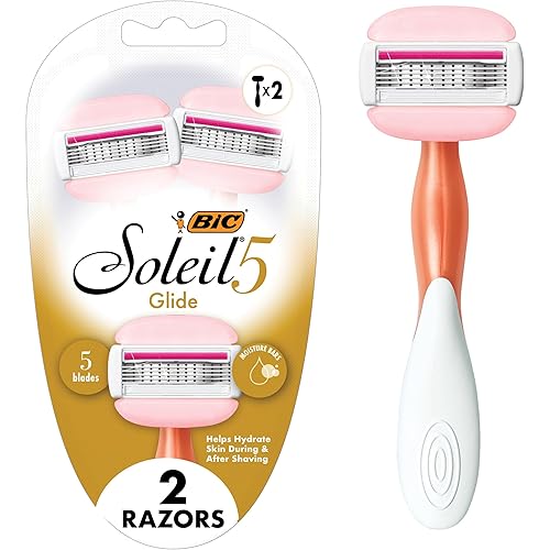 BIC Soleil Glide Disposable Razors for Women, 5 Blades With Shea Butter Moisture Bars For a Smooth Glide, 2 Piece Razor Set