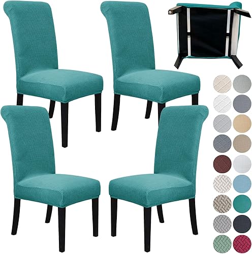 Miniatura 9 de SPRINGRICO Juego de 4 fundas elásticas para sillas de comedor con cinturón de seguridad, fundas elásticas para sillas Parsons, lavables, fundas para