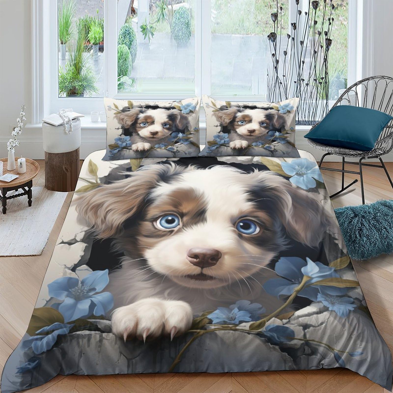 Housse de couette pour garçons motif puppy 220x240cm pour lit King cosy