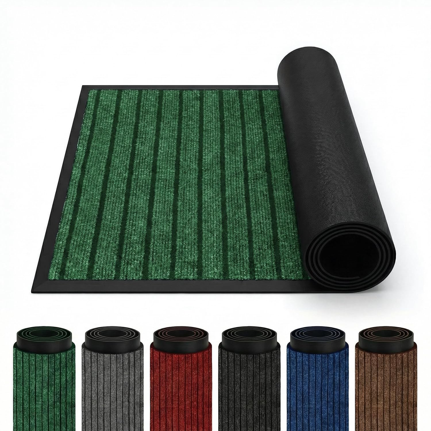 Rugs Inn Rubber Door Mat Outdoor - Heavy Duty Floor Matts for Front Door Waterproof and Washable Anti Slip Strong PVC Backing Mats for Kitchen, Entrance (Green, 45 x 75 cm)