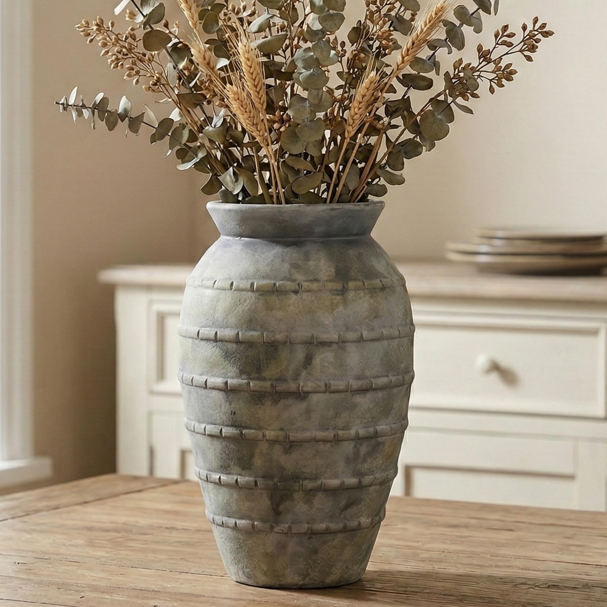 Duoqulou Vintage Rustic Ceramic Vase,12 Inches / 30.5 CM Large Decorative Terracotta Vase for Centerpieces, Home Decor for Living Room, Bedroom, Wedding, Shelf