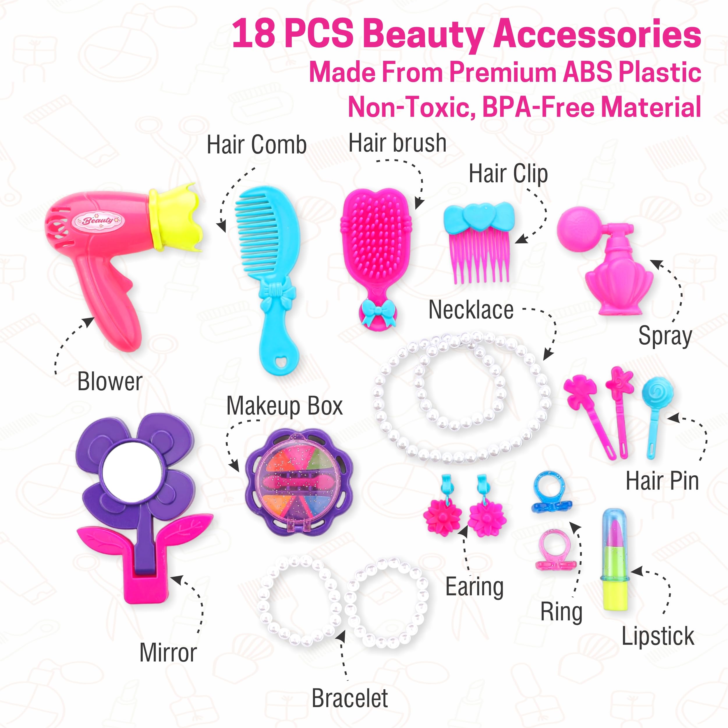 Chanak Beauty Set Suitcase On Wheel is The Ultimate Beauty Set On Wheels for Girls, Makeup Kit Beauty is Easy to Clean and Maintain, Portable Beauty Set with 23 Pieces for 3 Years BIS Approved. 1