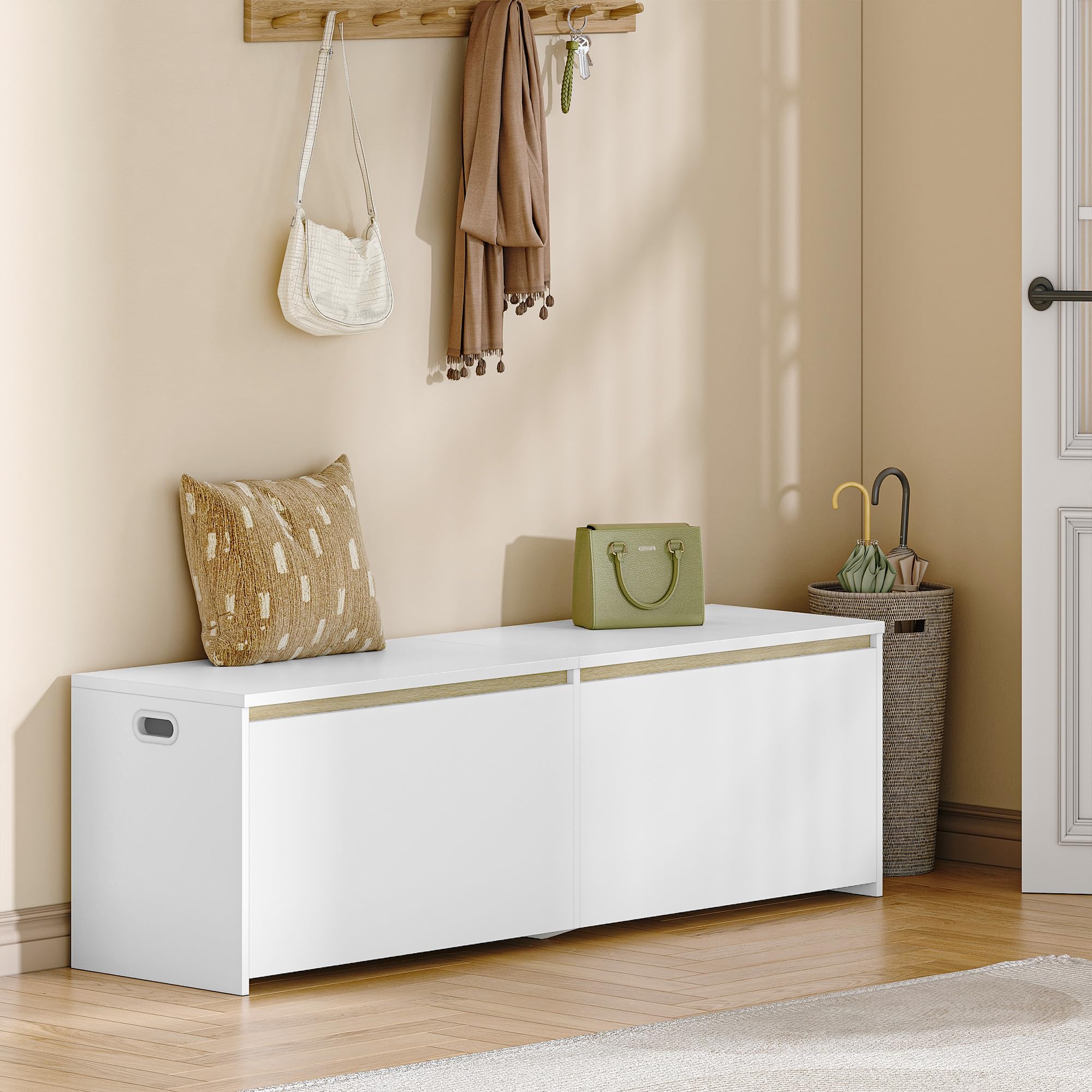 Hzuaneri 150cm Panca Contenitore, Cassapanca con doppia anta, Panca portaoggetti Salvaspazio, per Soggiorno, Ingresso e Camera da Letto, 40 x 150 x 47 cm, Bianco SB21503X