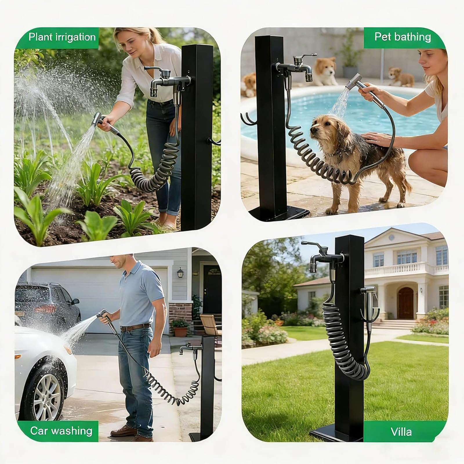 Columna De Agua De Jardín Independiente, Soporte Vertical para Manguera con Grifo De Latón, 60 Cm, Acero Inoxidable 304 Resistente A La Corrosión, para Riego, Lavado De Coches Y Ducha