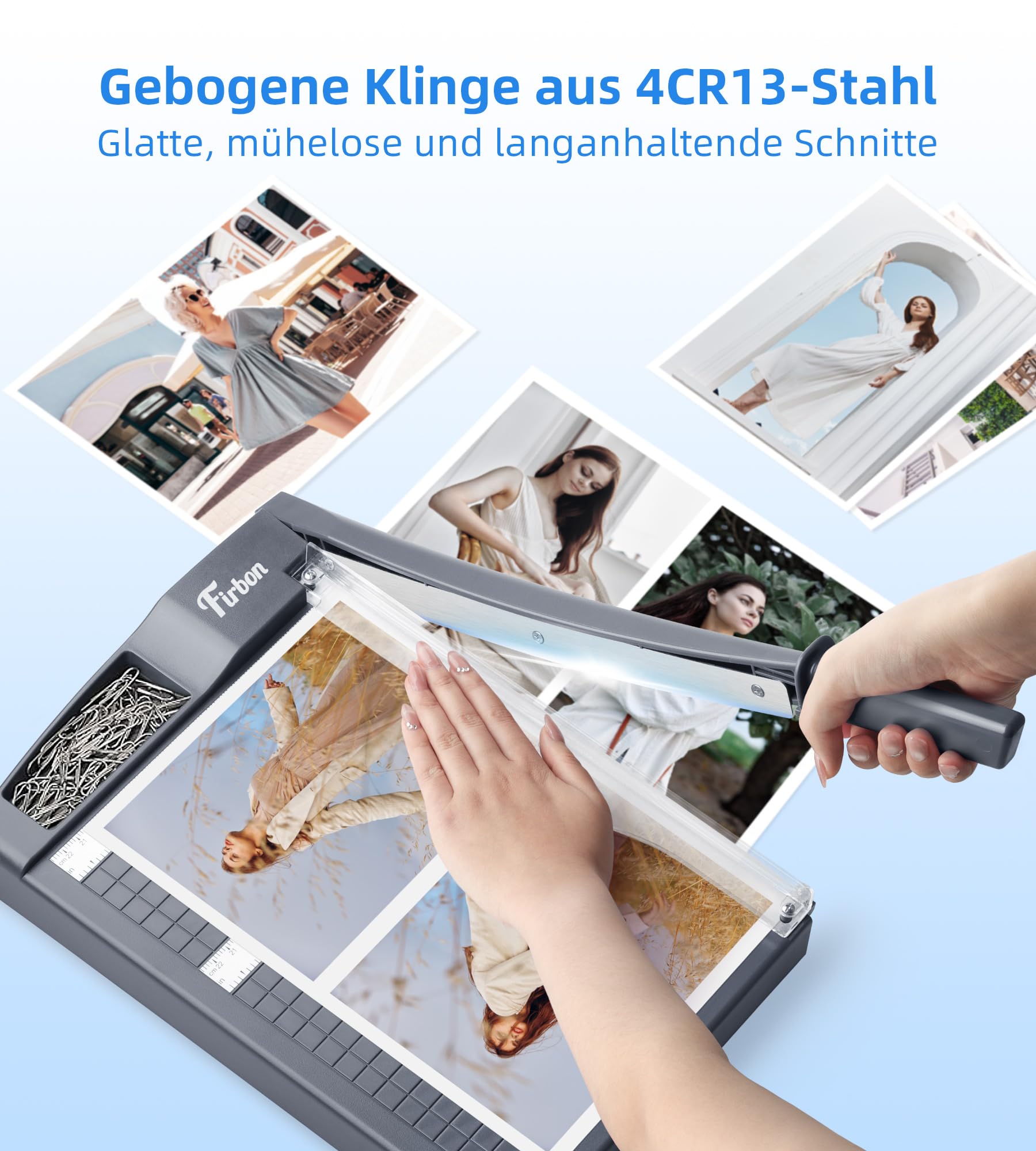 Firbon 12" Guillotine Papierschneider,Schneidemaschine, Hebelschneider 12 Blatt Schneidleistung (80g A4) Mit Sicherheitsvorrichtung und Klingenarretierung für Karton, Fotos, Büro, Schule, Studio
