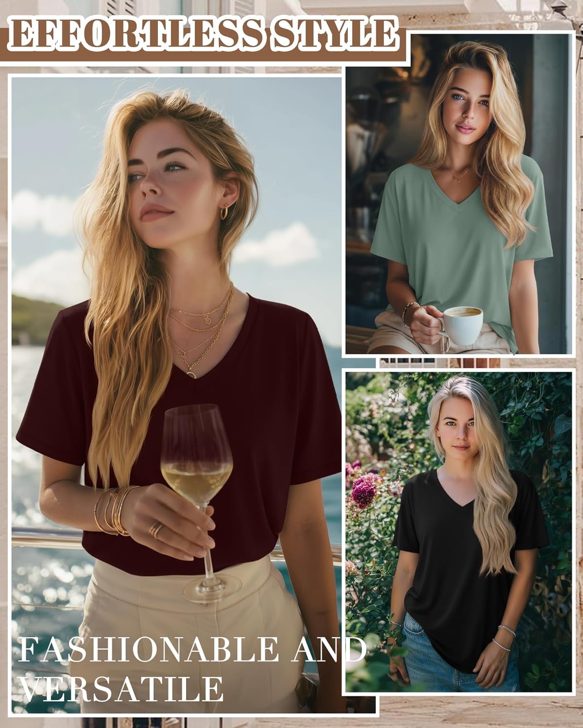 Huukeay 3 Pack Women's Oversized Cotton T-Shirts V Neck Loose Fit Casual Workout Tees Soft Short Sleeve Tops - Image 2