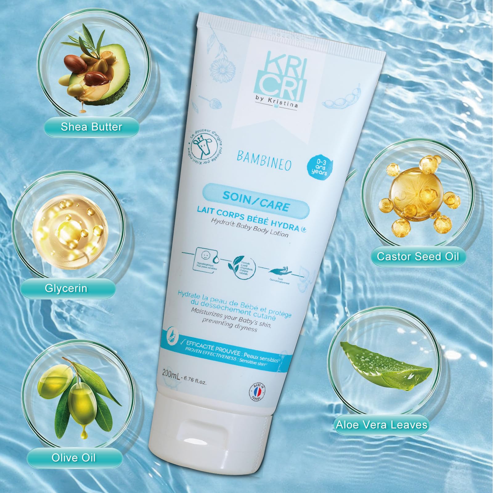 Kricri Baby Body Lotion, Containing Plant Ingredients, Makes Baby's Skin More Smooth and Moisturizing, Suitable for Infants Over 3 Months, 6 Months and 1+ Year Old