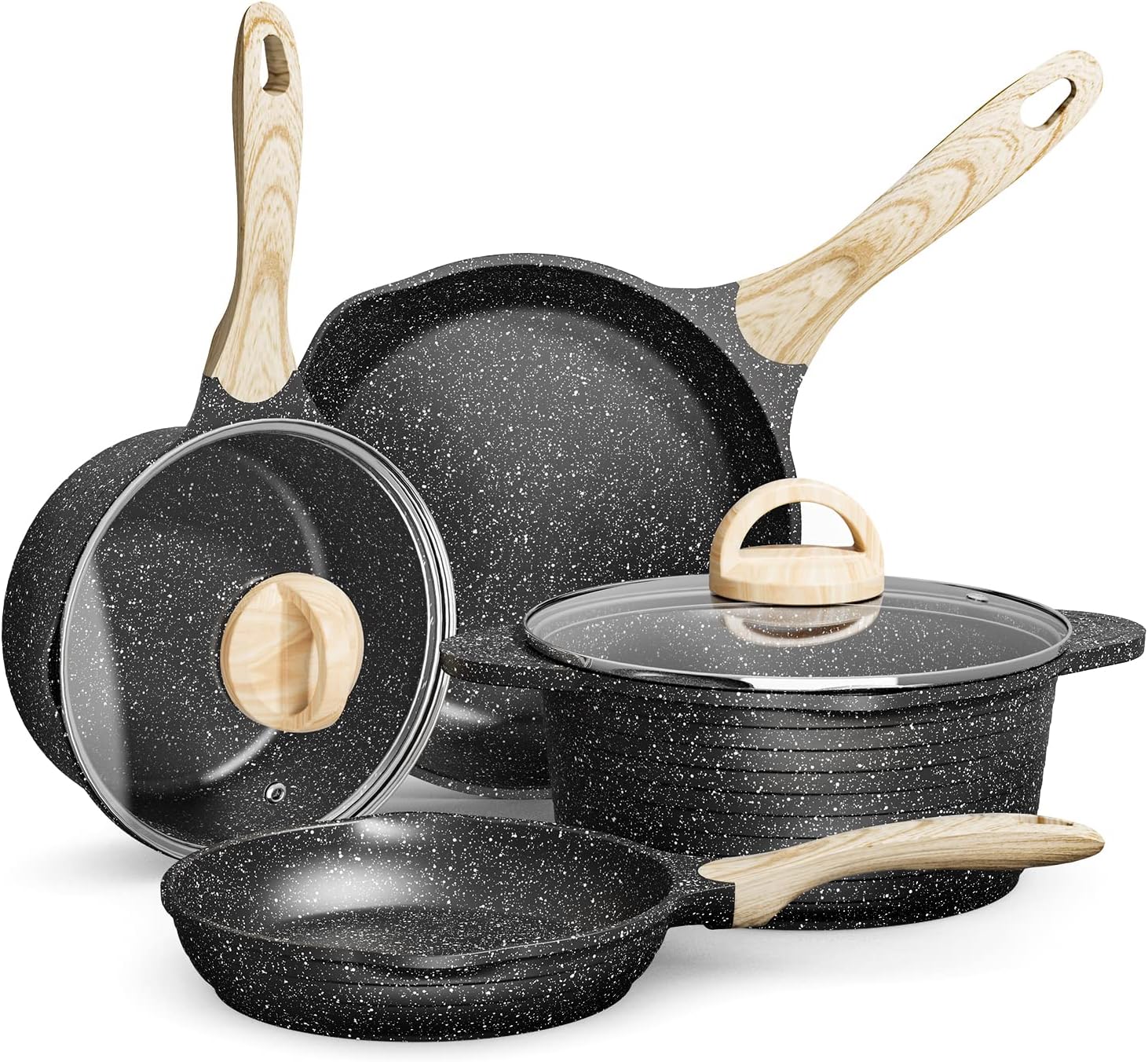 JEETEE Pots and Pans Set, Nonstick Granite Cookware Sets Induction