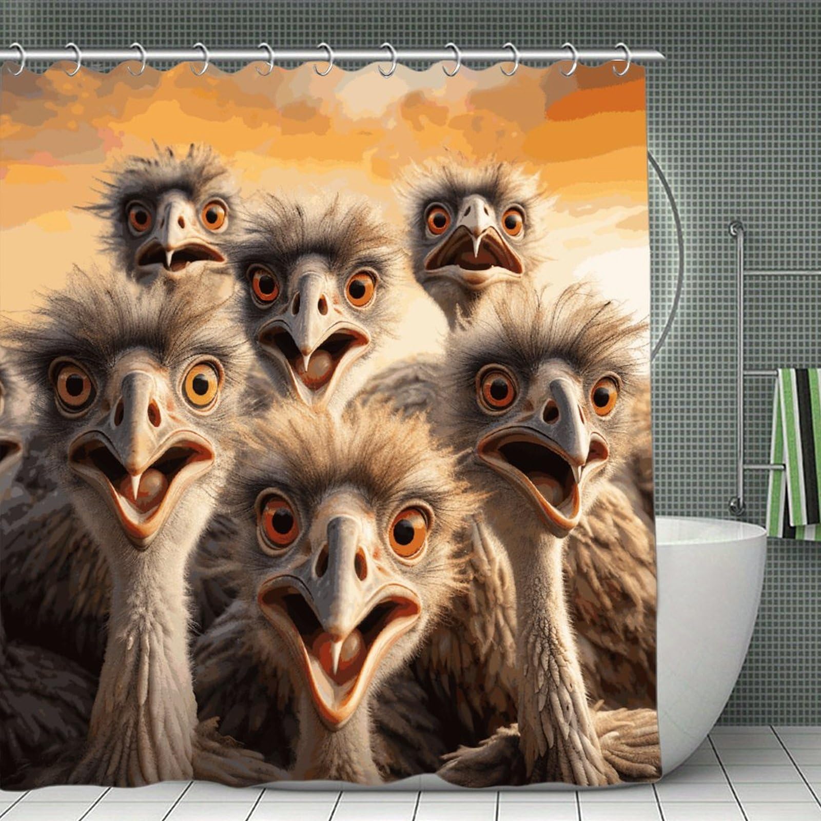 VstaDank A Flock of Ostriches Shower Curtain 71x71 Heavy Duty Polyester Cloth Bath Curtain with Hooks Thick Waterproof Shower Liner Fun Magic Decorative Bathroom Curtains for Bathtub