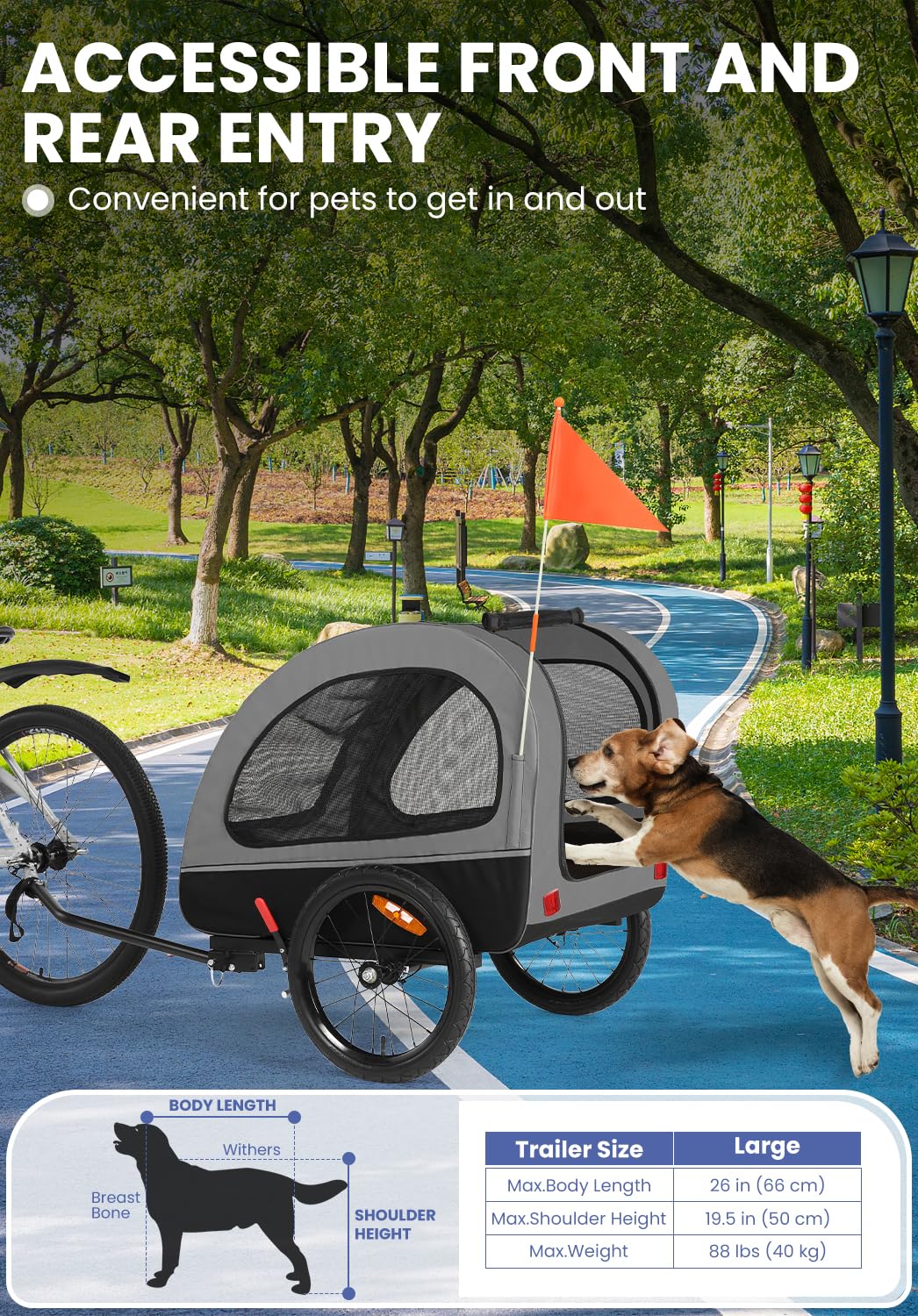 Sepnine Pets L Hundeanhänger für Fahrrad,Fahrradanhänger Hunde,Mit Reflektor und Bremse,600D Oxford Canvas Geschützt vor Regen,Maximale Belastung 40kg