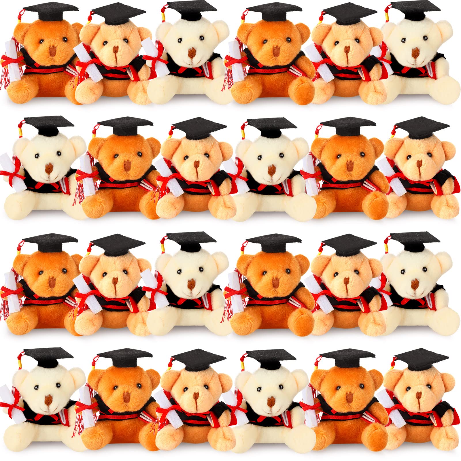 Zomiboo 24 Piezas Mini Ositos de Graduación Animales de Oso de Peluche de 3,54 Pulgadas para Graduación 2025 Muñecos Pequeños de Oso de DIY Regalos para Bricolaje Ceremonia Fiesta Decoración Escuela