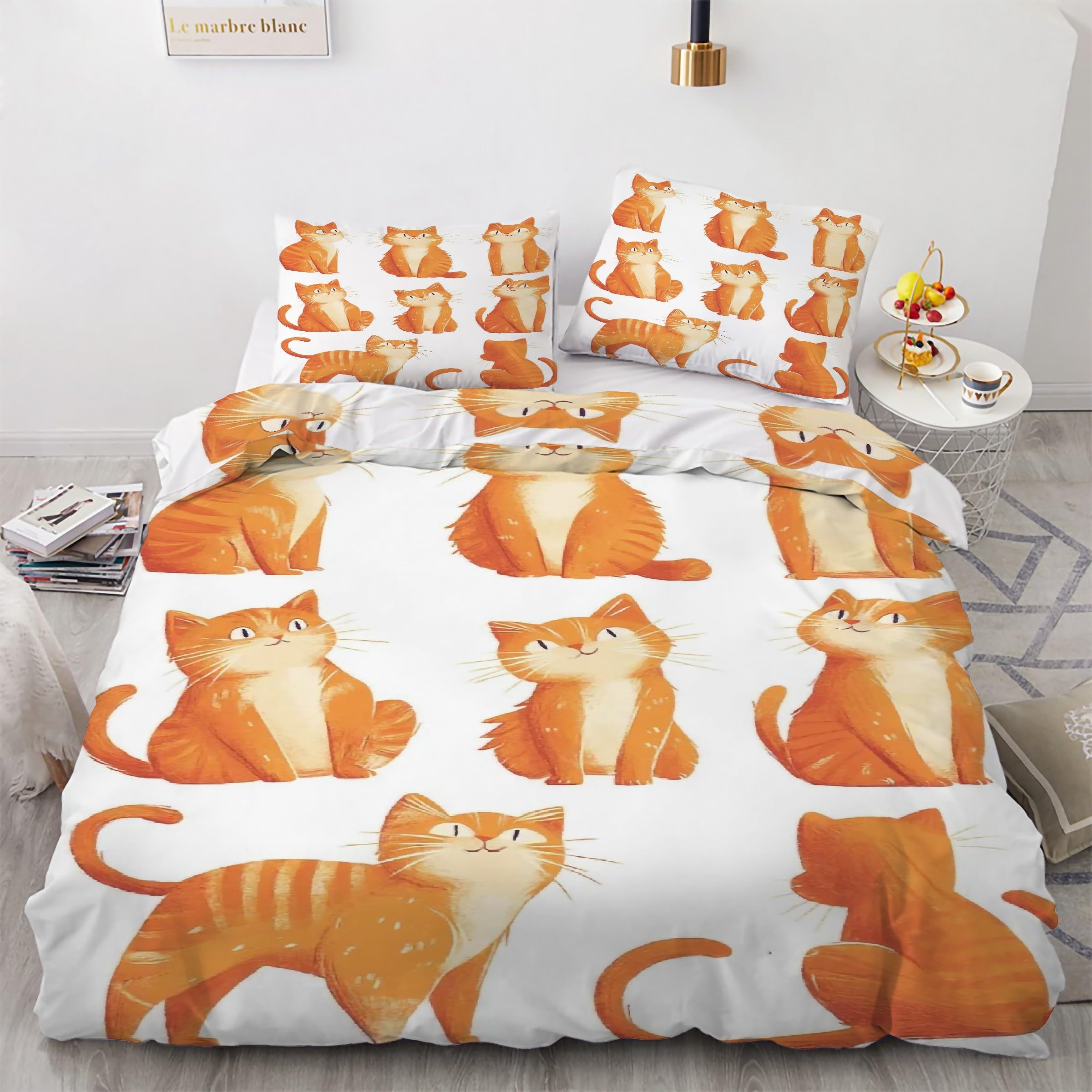 Housse de couette 200x200 chat et parure de lit microfibre douce avec fermeture éclair solide